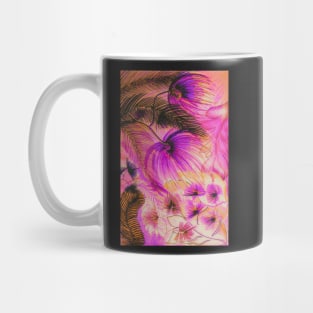 muted fushia tropical ferns palms, hazy summer print Mug